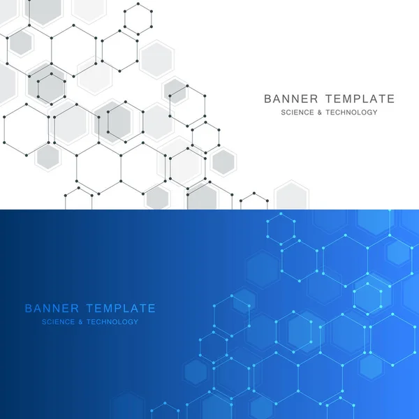 Technological and scientific banners with hexagonal molecule. — Stock Vector