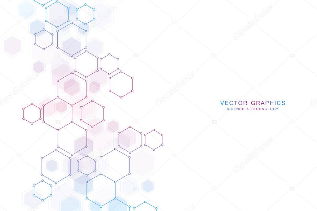 Abstract science background with hexagons and molecules.