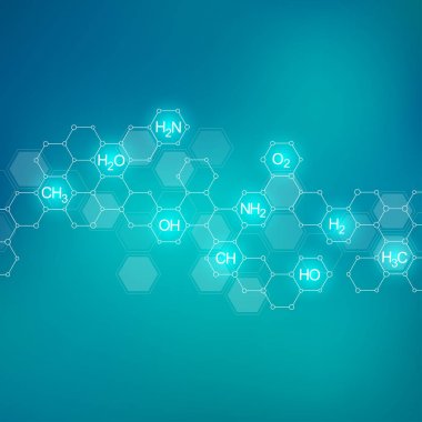 Kimyasal formüller ile bilim ve teknoloji arka plan.