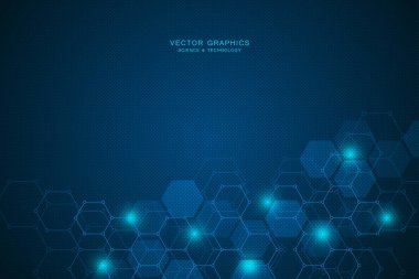Bilim arka plan ile altıgen yanarak bahislerin doğru çizmek. Moleküler yapısı ile geometrik arka plan.