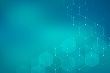 Tıbbi arka plan veya bilim vektör tasarımı. Moleküler yapısı ve kimyasal bileşikler. Geometrik ve poligonal arka plan.