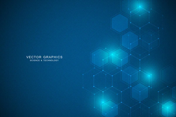 Technologiehintergrund mit Sechsecken. Molekulare Struktur und chemische Verbindungen. — Stockvektor
