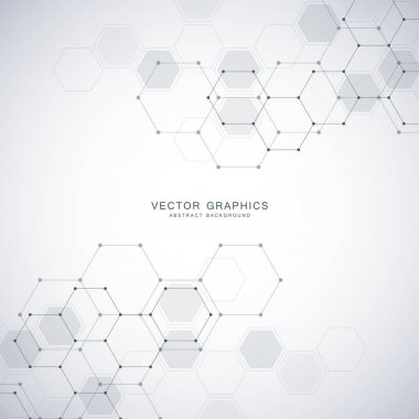 Tıbbi arka plan veya bilim vektör tasarımı. Moleküler yapısı ve kimyasal bileşikler. Geometrik ve poligonal arka plan.