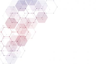 Tıbbi arka plan veya bilim vektör tasarımı. Moleküler yapısı ve kimyasal bileşikler. Geometrik ve poligonal arka plan.