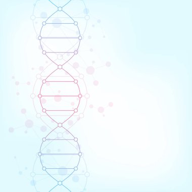 DNA iplikçik arka plan ve genetik mühendisliği veya laboratuar araştırmaları. Tıbbi teknoloji ve bilim kavramı.