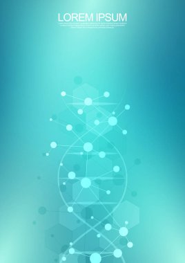 DNA iplikçik arka plan ve genetik mühendisliği veya laboratuar araştırmaları. Tıbbi teknoloji ve bilim kavramı.