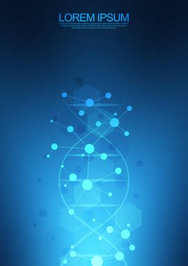 DNA iplikçik arka plan ve genetik mühendisliği veya laboratuar araştırmaları. Tıbbi teknoloji ve bilim kavramı.