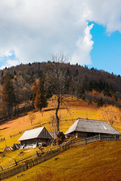 Nemzeti ukrán házak, a hegyekben. Őszén a Kárpátok. — Stock Fotó
