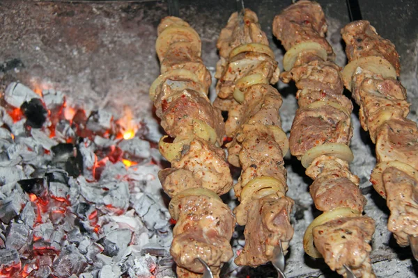 Skewers Meat Grill Cooking Coals — Stock Photo, Image