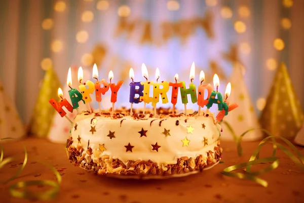 Happy birthday cake with candles — Stock Photo, Image