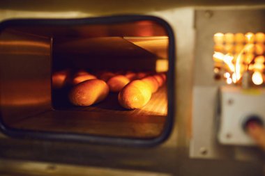 Fırındaki taşıyıcıda taze ekmek var.