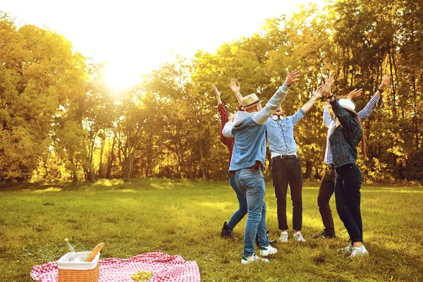 Jonge mensen spelen samen in het Park in hun vrije tijd — Stockfoto