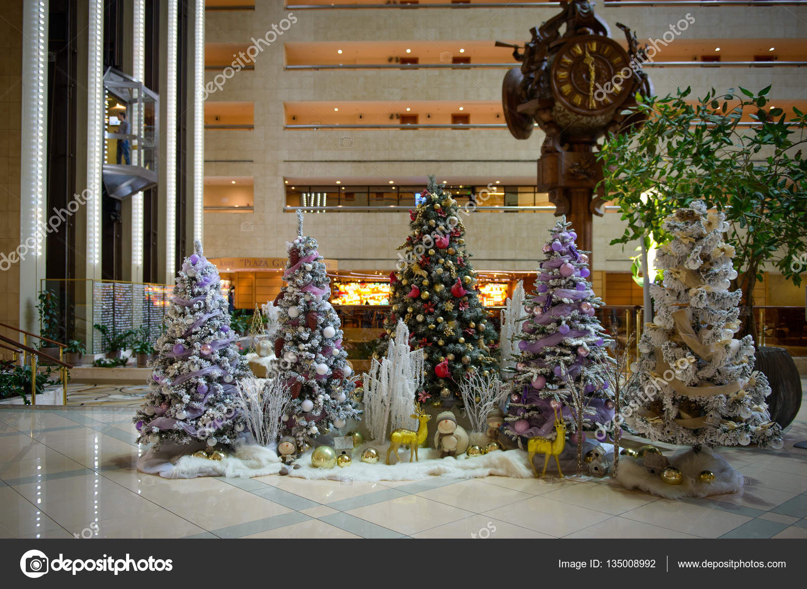 Christmas arrangement in the atrium of hotel Crown Plaza Stock