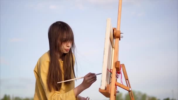 Impressionist painter is at one with nature — Stock Video