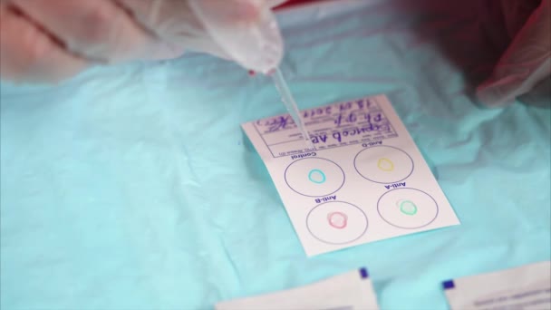 Médico preparando la disolución de anticuerpos en el panel de análisis de sangre . — Vídeos de Stock