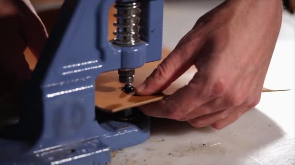 Handwerker arbeitet in Werkstatt mit Spezialmaschinen — Stockvideo