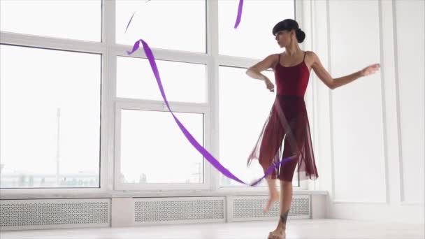 Woman performing dance with ribbon — Stock videók