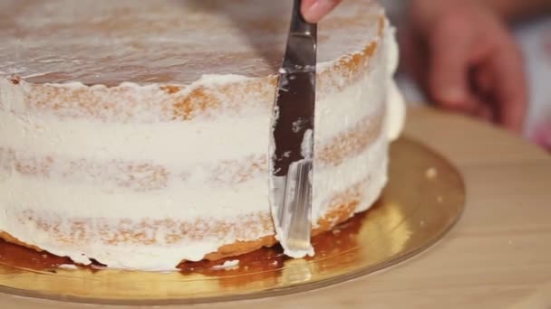 Kadın pasta tamamlanır — Stok video