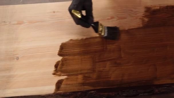 Vista superior de los trabajos de pintura en la producción de muebles, mano de obra y madera — Vídeo de stock