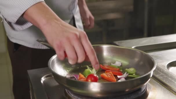 Koch kochen Mahlzeit in der Küche — Stockvideo