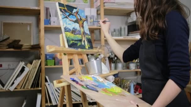 Ze gaat binnenkort haar kunstwerk afmaken. — Stockvideo