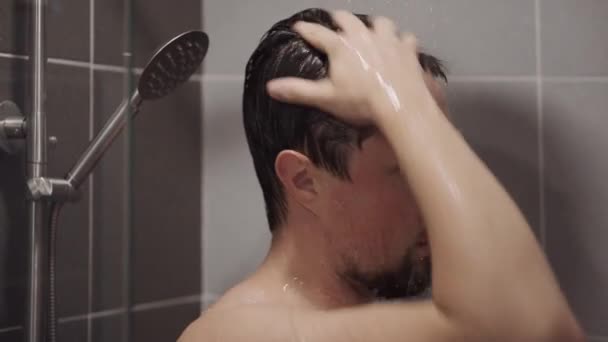 Refreshing shower after hard day — Stock Video