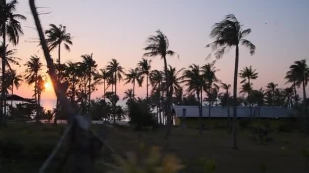 Puesta de sol sobre el océano en el país tropical — Vídeos de Stock