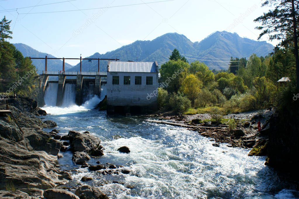 A small water power plant on the Chemal River, Russia