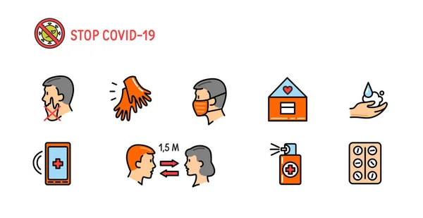 Conjunto Iconos Covid — Archivo Imágenes Vectoriales