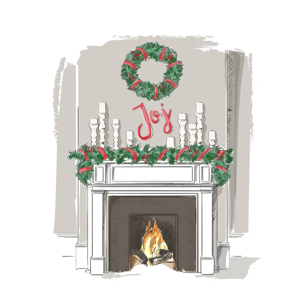 Christmas fireplace vector — Stock Vector