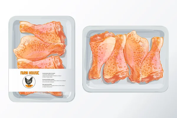 Patas de pollo vector de embalaje de poliestireno — Vector de stock