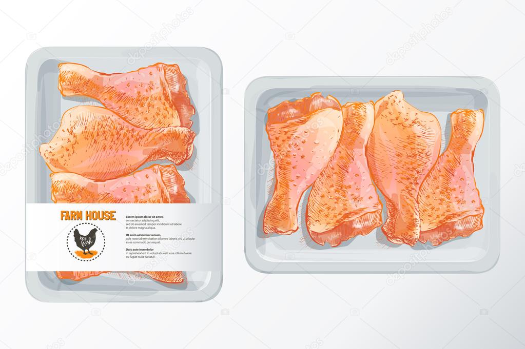 chicken legs polystyrene packaging vector