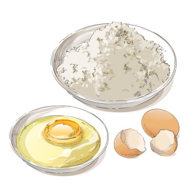 kırık çiğ yumurta ve un