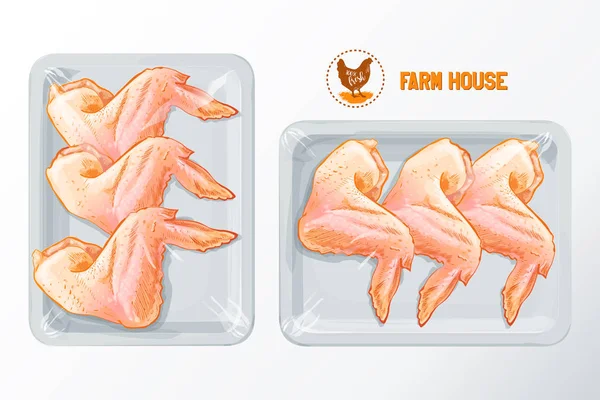 Asas de frango vetor de embalagem de poliestireno — Vetor de Stock