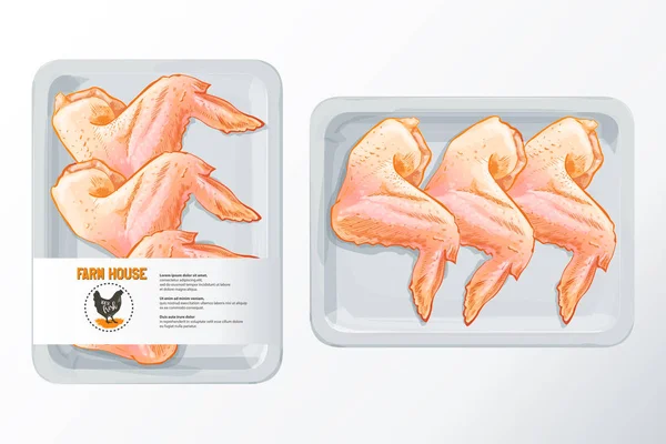 Vektor pengemasan sayap ayam polistirena Stok Ilustrasi 