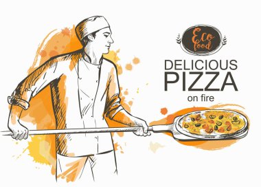 Pizza fırın vektör çizim pişirmeye hazır