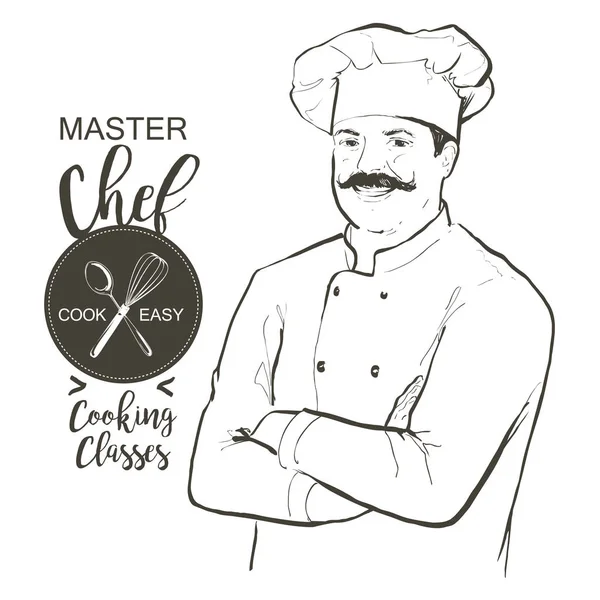 Chef cozinheiro vetor linha esboço desenhado à mão ilustração —  Vetores de Stock