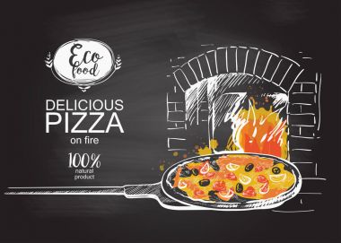 Pizza fırın vektör çizim pişirmeye hazır