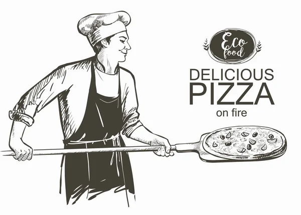 Pizza pronta para assar na ilustração do vetor do forno —  Vetores de Stock