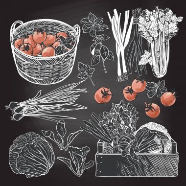 ahşap sandık dolu taze sebze ve otlar