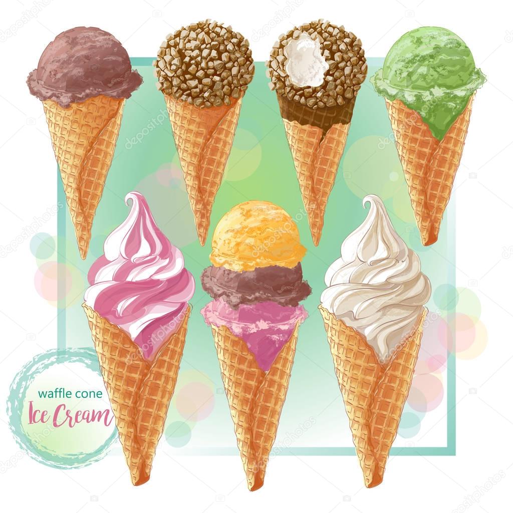Vector ice cream in waffle cone