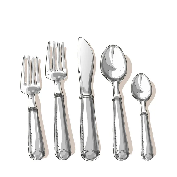 Set vektor cutlery: garpu, pisau, sendok - Stok Vektor