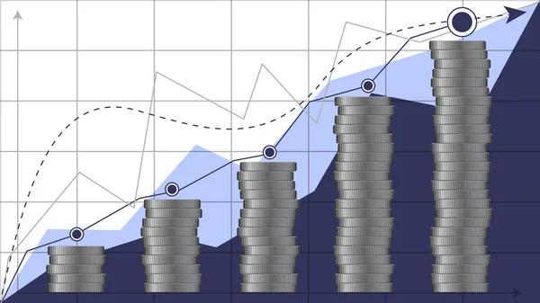 Analyse Finanzen Graph Business Coins Bitcoins Vektor Skizze Illustration — Stockvektor