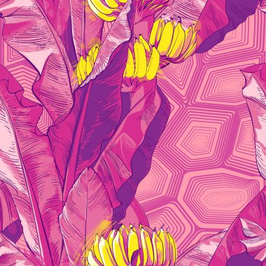 Vektör tropikal muz yaprak, meyve doku