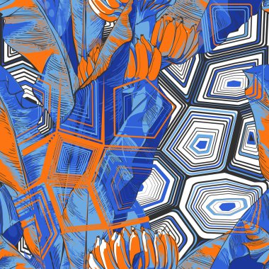 Vektör tropikal muz yaprak, meyve doku