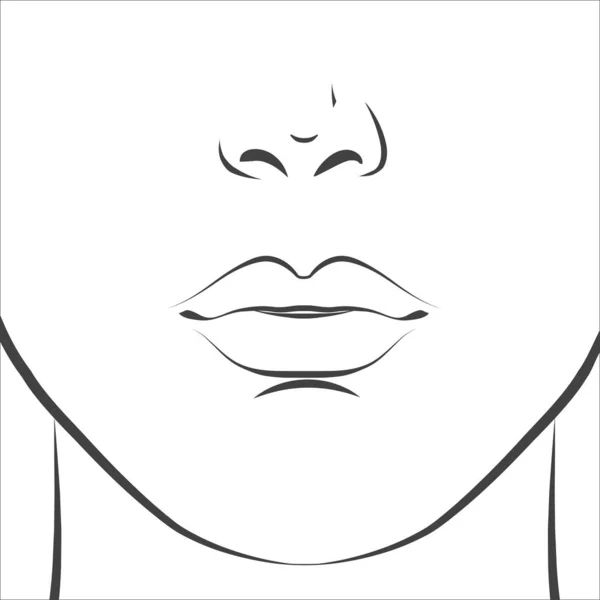 Жіноче обличчя. Чорно-біла лінія ескіз фронтальний портрет — стоковий вектор