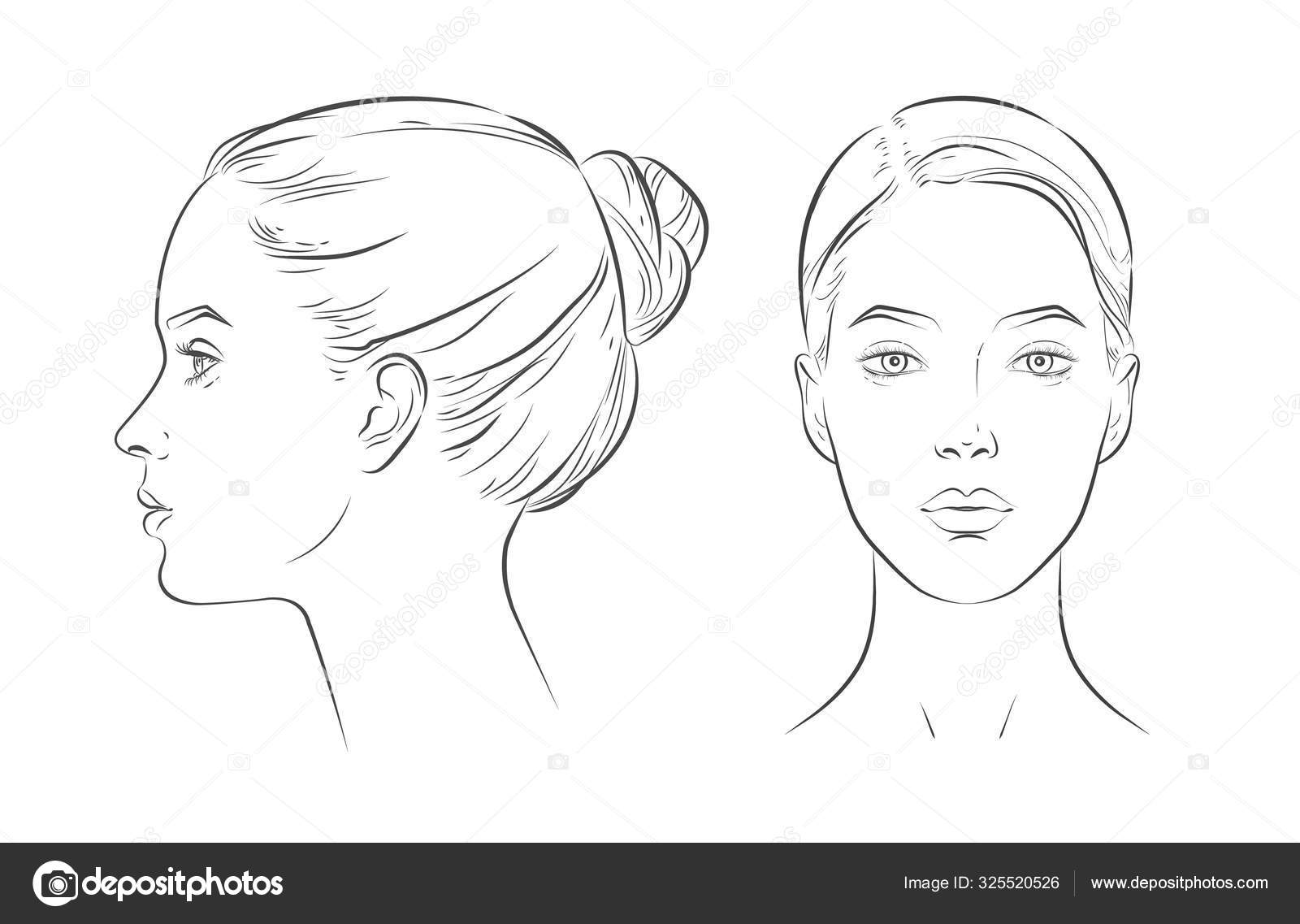 Portrait of young beautiful girl looking side and front angles. Stock ...