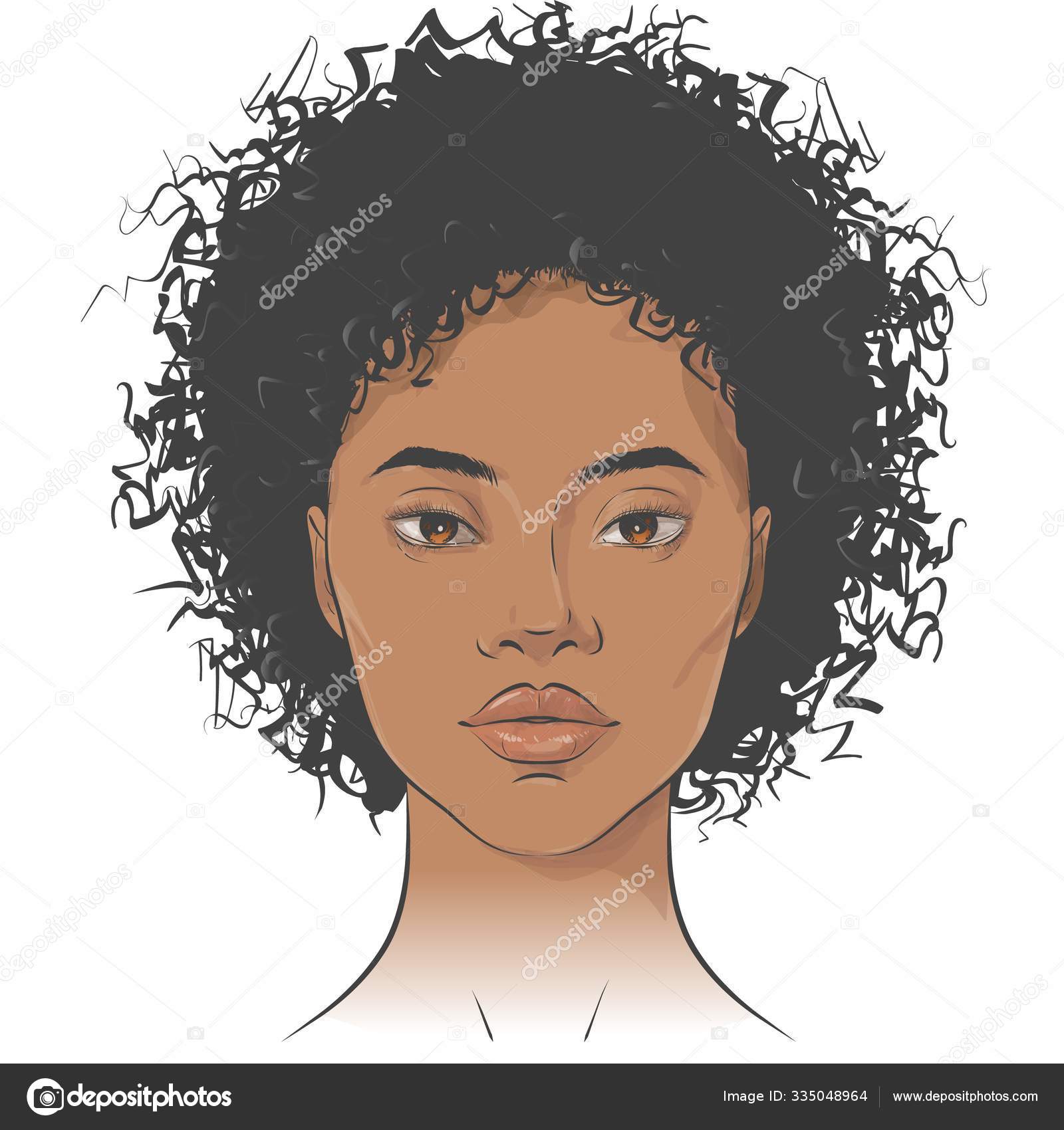 Vector African American Dark Skinned Woman Face With Healthy Skin