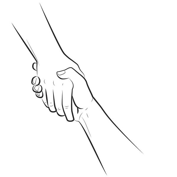Garis terus-menerus menggambar tangan Membantu. Gestur, tanda-tanda bantuan dan harapan. Dua tangan saling mengambil. Ilustrasi terisolasi pada latar belakang putih. Stok Ilustrasi Bebas Royalti