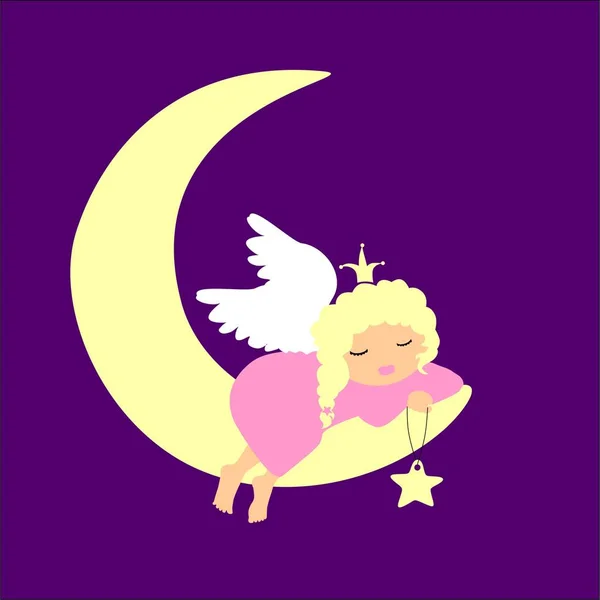 Fairy slaapt op de maan — Stockvector